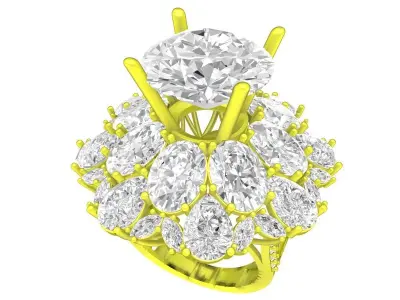 A7190 Luxury Diamond Flower Engagement Ring For Women 3D Model 3D print model