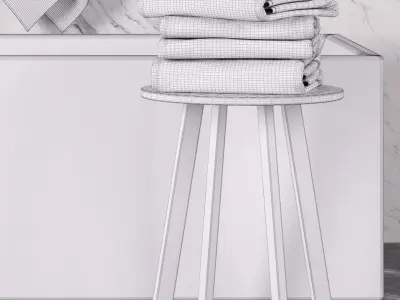 Towel set bathroom with towels and marble wall 3D model