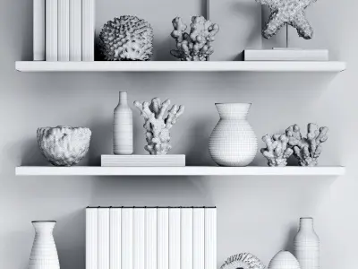 Sea decor with corals vases and books 3D model