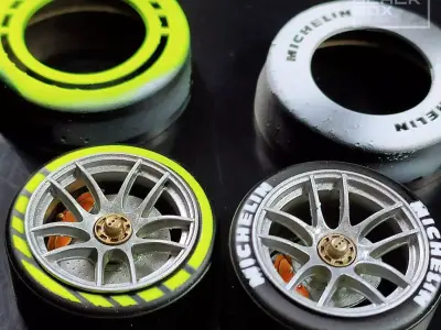 LM F01 WHEEL SET FRONT AND REAR  with slick tires and STENCIL 3D print model