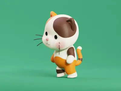 Cartoon Cat Chibi Kawaii Character Rigged Animated  Low-poly 3D model