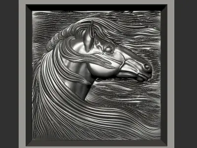 Horse silver head in frame 3D print model