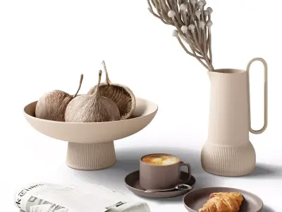Decor Newspaper and coffee vases buddha nuts Set 77 3D model