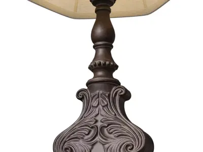 Classic Nightstand rustic Table Lamp with Carved Wooden Base 3D model
