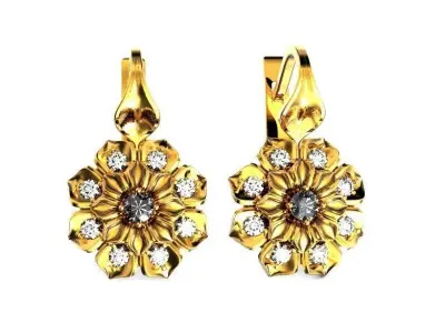  luxury earrings in the shape of a flower with diamonds 472 3D print model