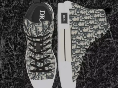 CHRISTIAN DIOR B23 LEAGUE OBLIQUE BEIGE HIGH 3D SHOES Low-poly 3D model