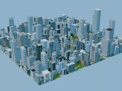 City Downtown Skyscraper Street 07 - DAY Low-poly 3D model