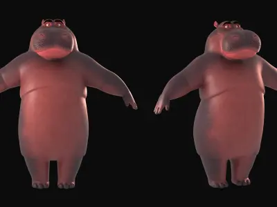 cartoon hippo character 3D model
