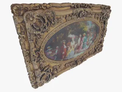 3D Scan Old Painting with classic gold frame 3 Low-poly 3D model