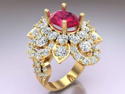 Gemstone rings - Oval stone ring - Diamond rings - 3021 3D print model