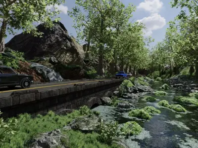 Waterfall Bridge Scene 3D model