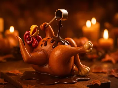 Funny Turkey Pouring Gravy 3D Print Model 3D print model