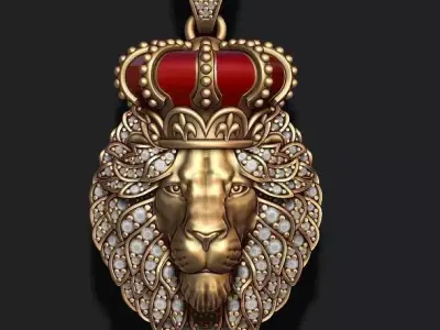 Leon pendant with royal crown diamonds and closed mouth 023 3D print model
