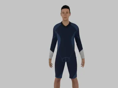 Surfer man in wetsuit on surfboard Low-poly 3D model