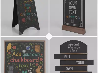 Modern Restaurant Signage Set - Customizable Chalkboards 3D Model Collection