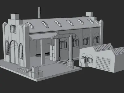 Train Station and Factory Game Assets Free low-poly 3D model
