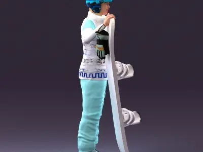 Blonde woman with snowboard 0934 3D model