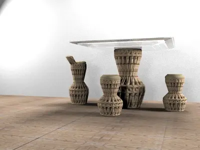 glass table wit bamboo chair 3D model