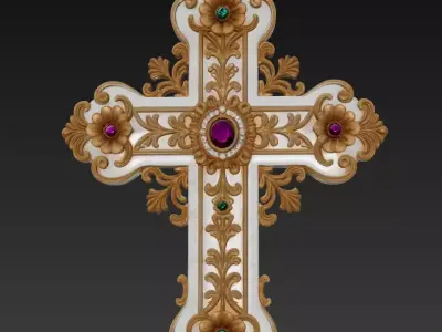 Golden Harmony Cross - Ornamental Baroque Religious Sculpture 3D print model