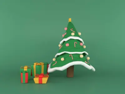 christmas tree and gift bix 3d model 3D model