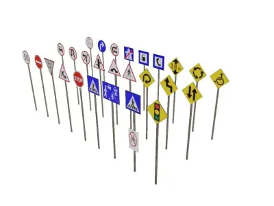 pbr Game ready traffic road signs Low-poly 3D model