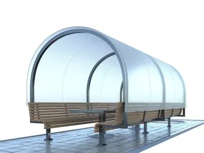 alcove outdoor bench with glass roof 3D model