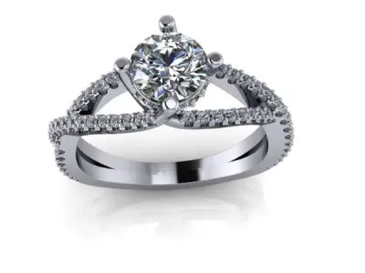 Modern Solitaire Split Hidden Halo Engagement Promise Ring 3D print model