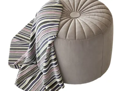 Rendino round ottoman with striped blanket 3D model