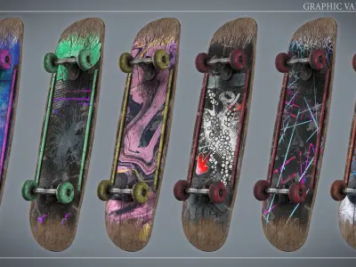 Skateboard PBR Game-ready with paint Low-poly 3D model