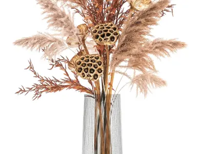 Bouquet of dried flowers in a glass vase 157 3D model
