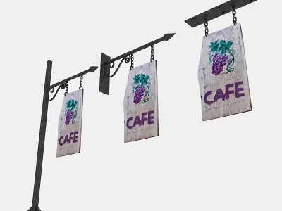 old woodden cafe sign 3D model Low-poly 3D model