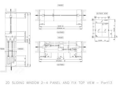 2D SLIDING WINDOW 2-4 PANEL AND FIX TOP VIEW 3D model