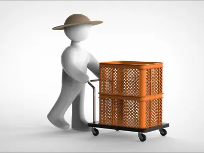 farmer and push car 3D model