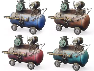 Air compressor DIY tool 6 colors old used handmade da1 Low-poly 3D model