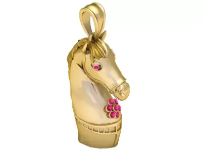 Golden Horse Head Pendant  Luxury Equestrian Jewelry 3D Model 3D print model