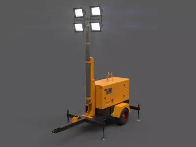 PBR Mobile Light Tower Generator A - Yellow Dark Low-poly 3D model