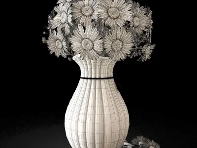 flower set 3 daisies in vase 3D model