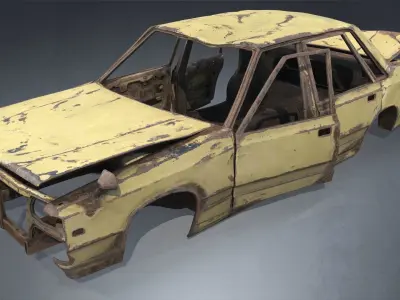 Abandoned Rusty Wrecked Sedan Low-poly 3D model