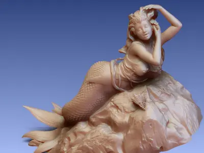 Young Mermaid Listening a Shell 3D print model