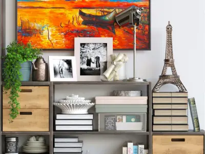 Set-194 living room with bookshelves and paintings 3D model