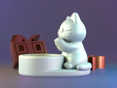 Cat candle holder 3D print model
