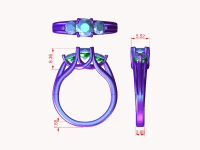 aj-06 three stone diamond engagement ring 3D print model