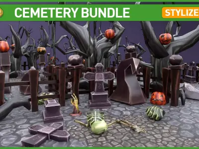 Stylized Cemetery Low-poly 3D model