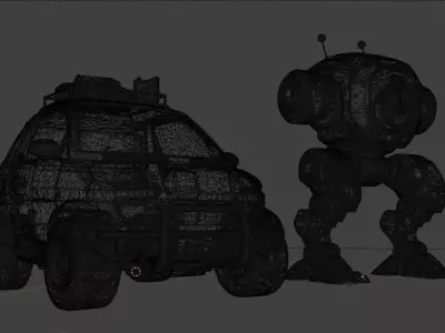 Stylized Explorer Car and Robot Companion Low-poly 3D model