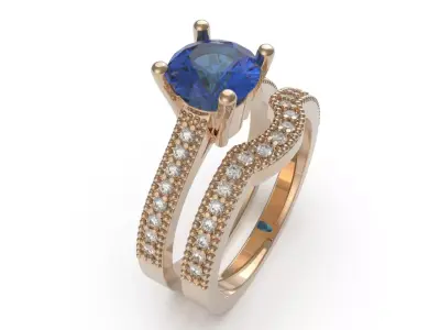 Engagement ring with curved band ready for print 3D print model