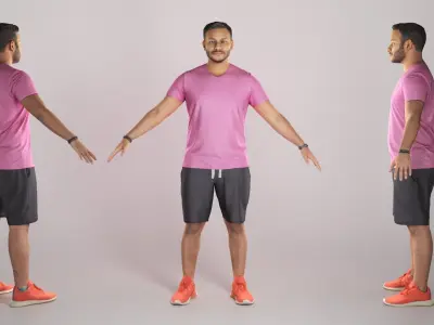 Young man in sportswear in A-pose 307 Low-poly 3D model