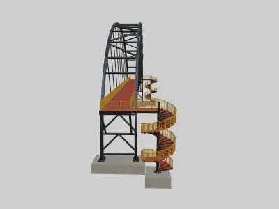 Steel Pedestrian Bridge-Arch Column Type-Spiral Stair-30 3D model