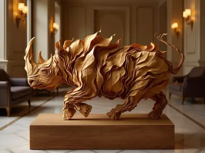 Leaf Rhino Sculpture Organic Animal Form Textured Foliage 3D Low-poly 3D model