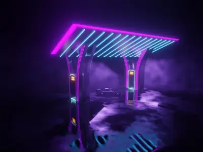 GAS STATION Low-poly 3D model