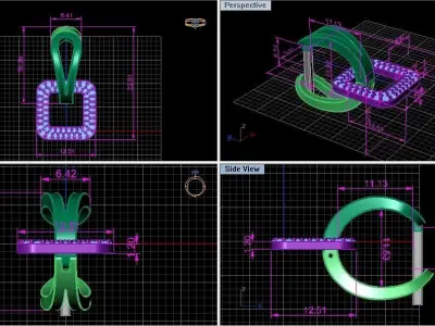 Square classic earrings  3D print model